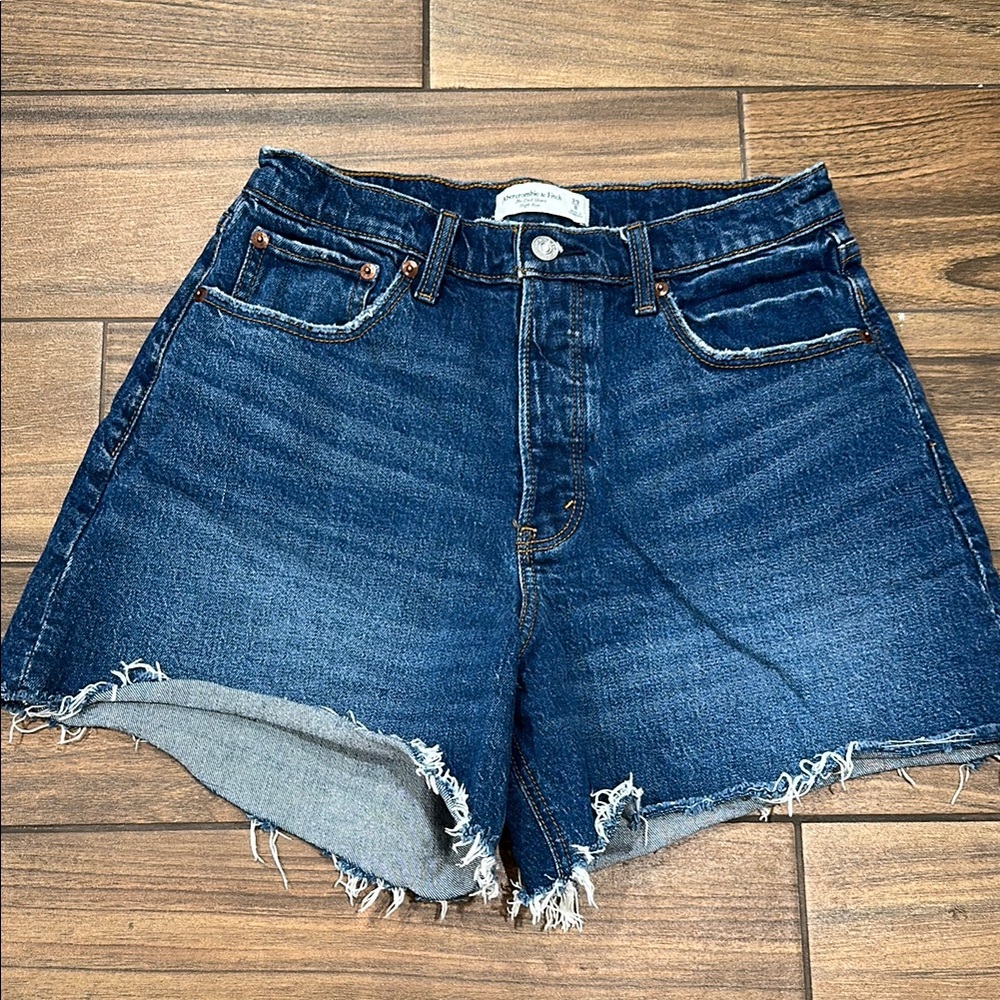 Abercrombie & Fitch Dark Blue Frayed Hem Jean Shorts